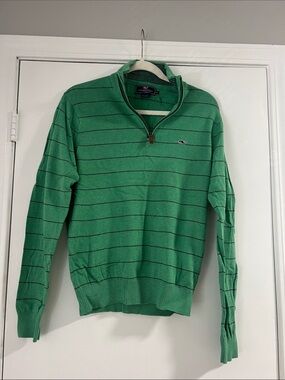 EUC Vineyard Vines Green Striped Quarter-Zip Pullover